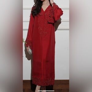 Elegant Red Embroidered Dress